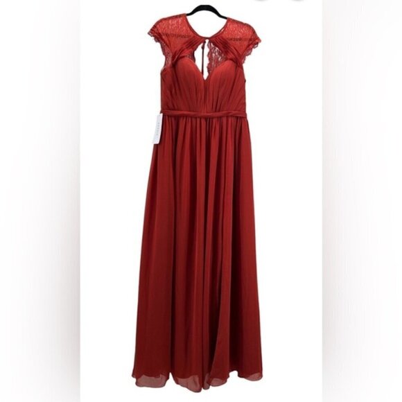 Azazie - Women's Cicely Rust Flowy Lace Chiffon bridesmaids Dress-Rust. Size:A10 - Picture 2 of 16